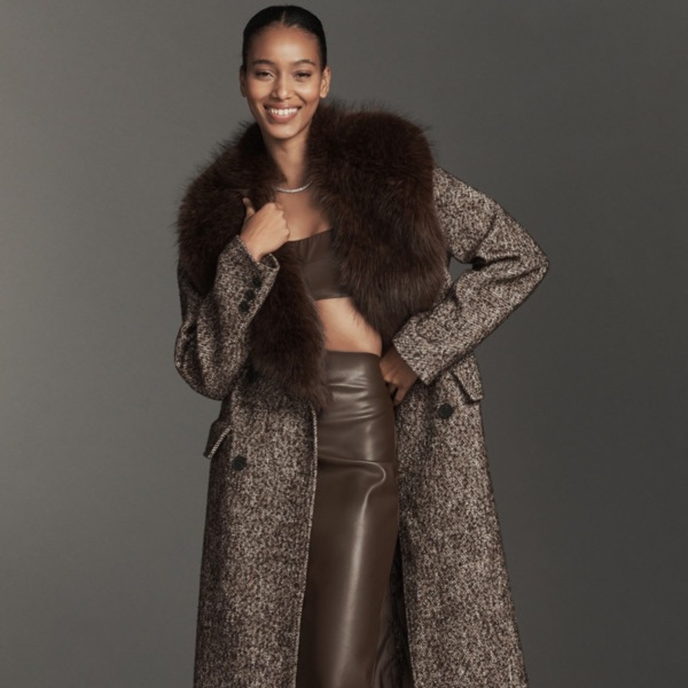 Anthropologie Faux Fur Collar Wool Blend Coat (XS-runs large)